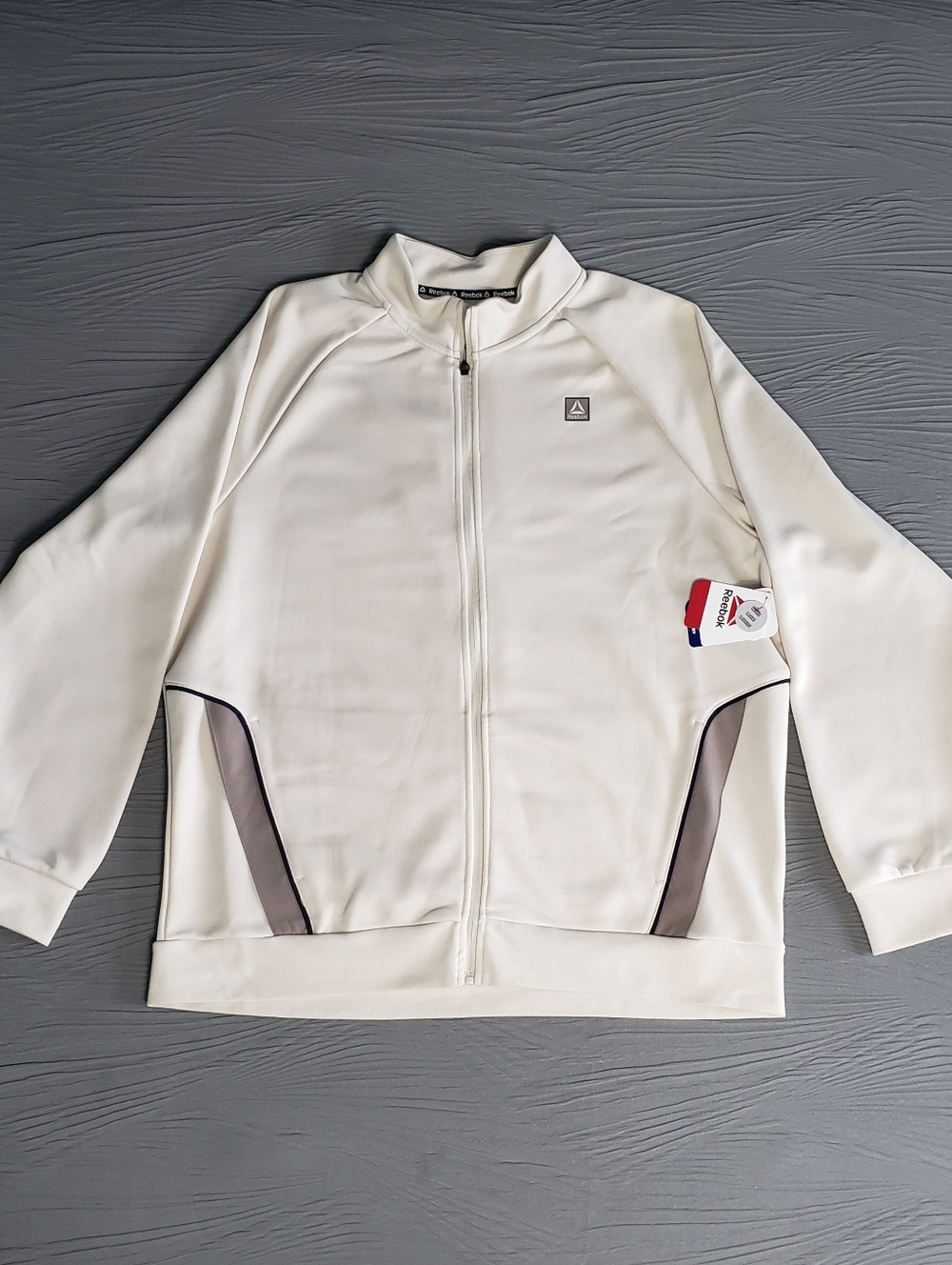 NWT! REEBOK Dry Men's Classic Full-Zip Athleisure Track Jacket (XL) Pumice Stone